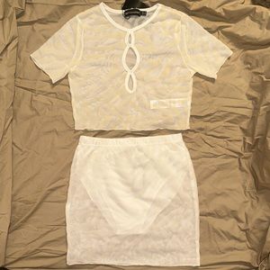 PLT White Zebra Devore Cut Out Crop Top + Micro Mini Skirt